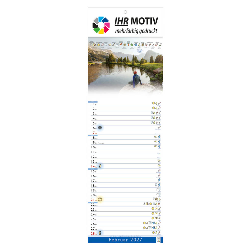 Streifenkalender Mondkalender, Ausgabe 2027 Monat Februar