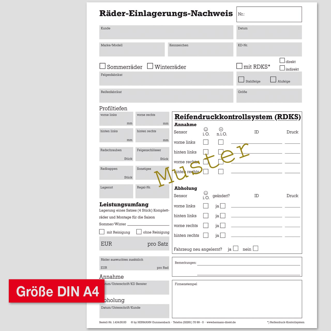 Vorschau: Räder-Einlagerungsformulare DIN A4, mit RDKS-Tabelle