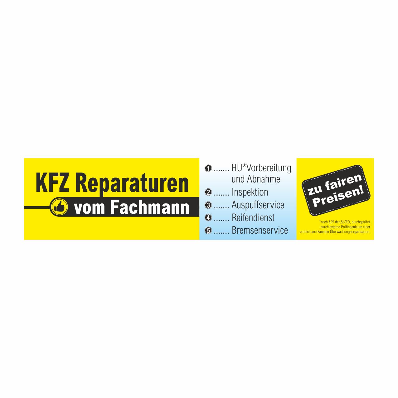 Vorschau: Werbebanner KFZ Reparaturen vom Fachmann, 300 x 70 cm