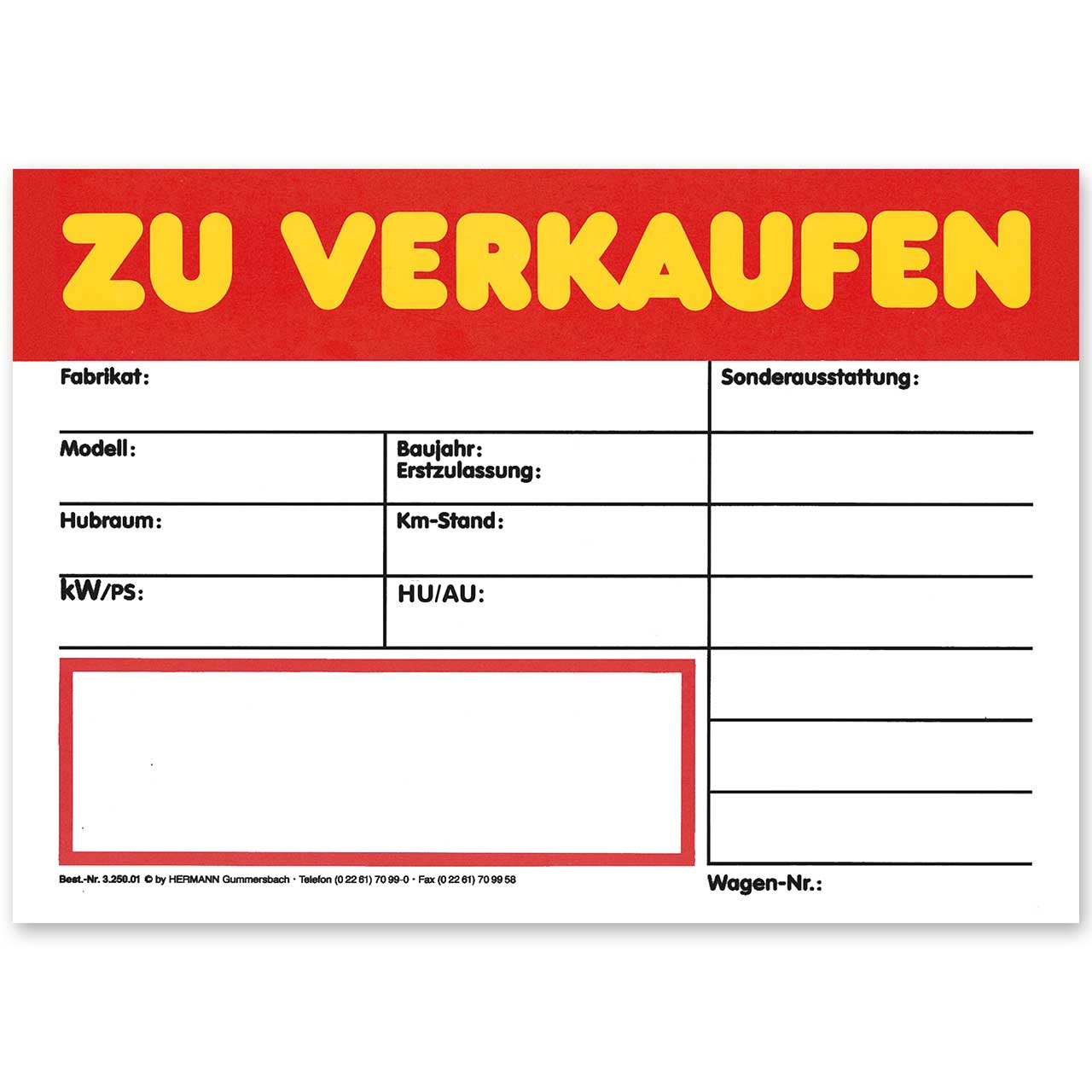 Vorschau: KFZ Verkaufsschild DIN A4 ZU VERKAUFEN, mit Universal-Preisfeld