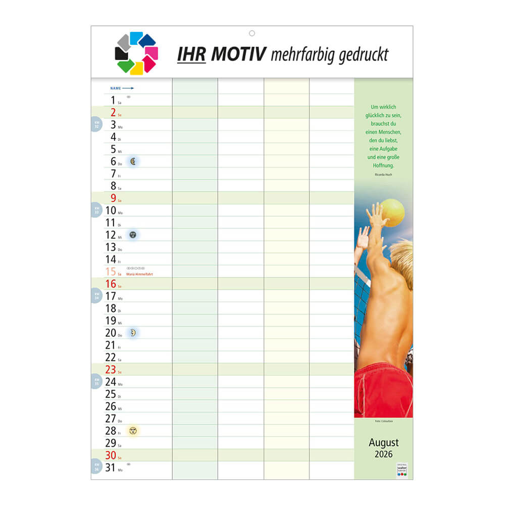 Bildkalender Familienkalender Monat August
