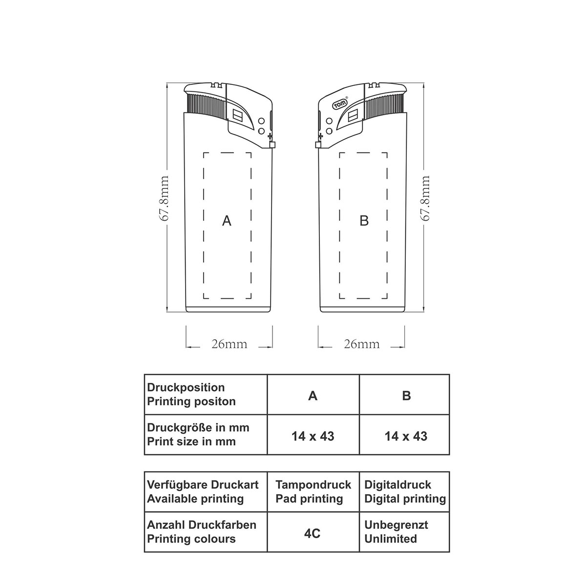 TOM® EB-15 MINI 01 Elektronik-Feuerzeug Skizze
