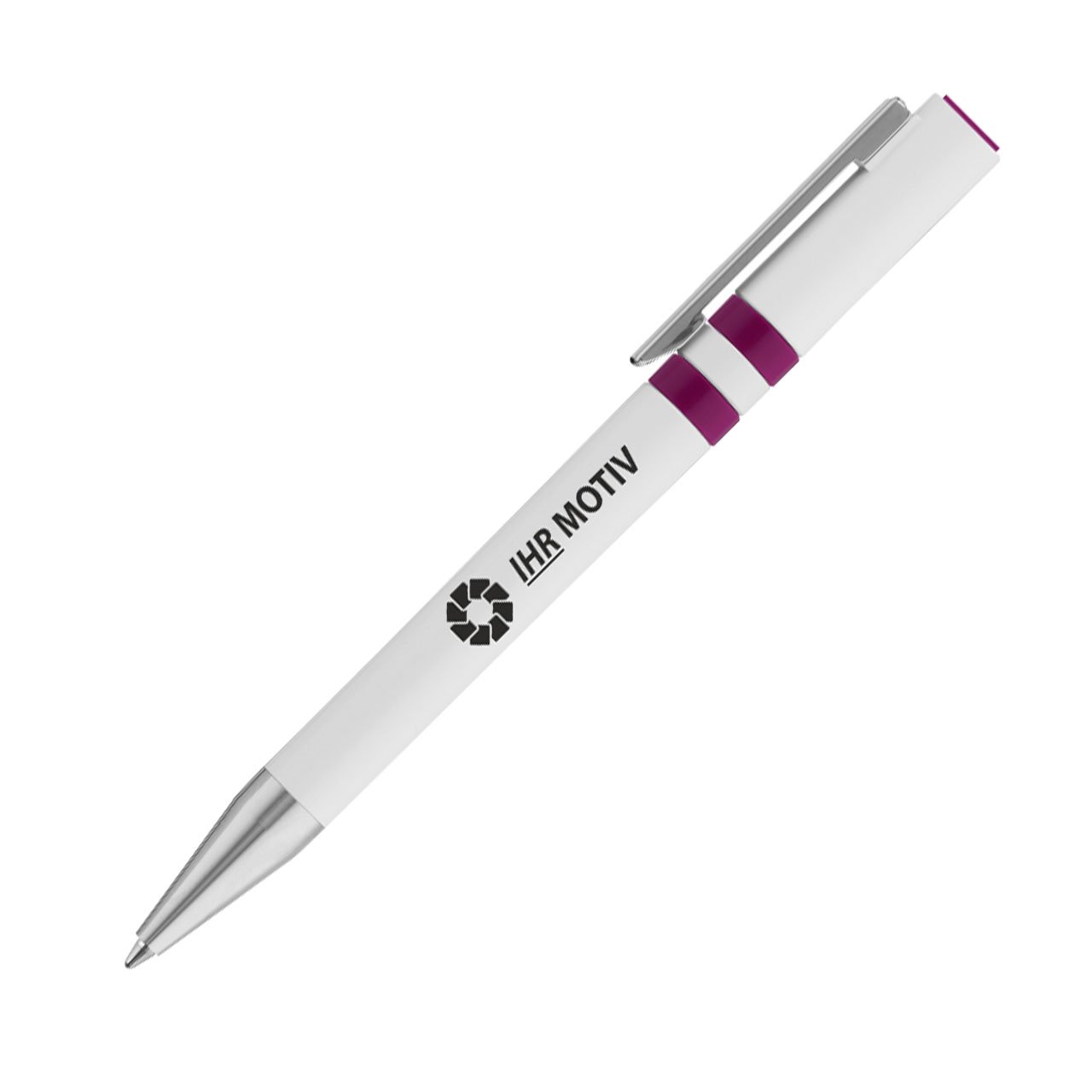 RINGO Druckkugelschreiber aubergine Clip oben mit Motiv