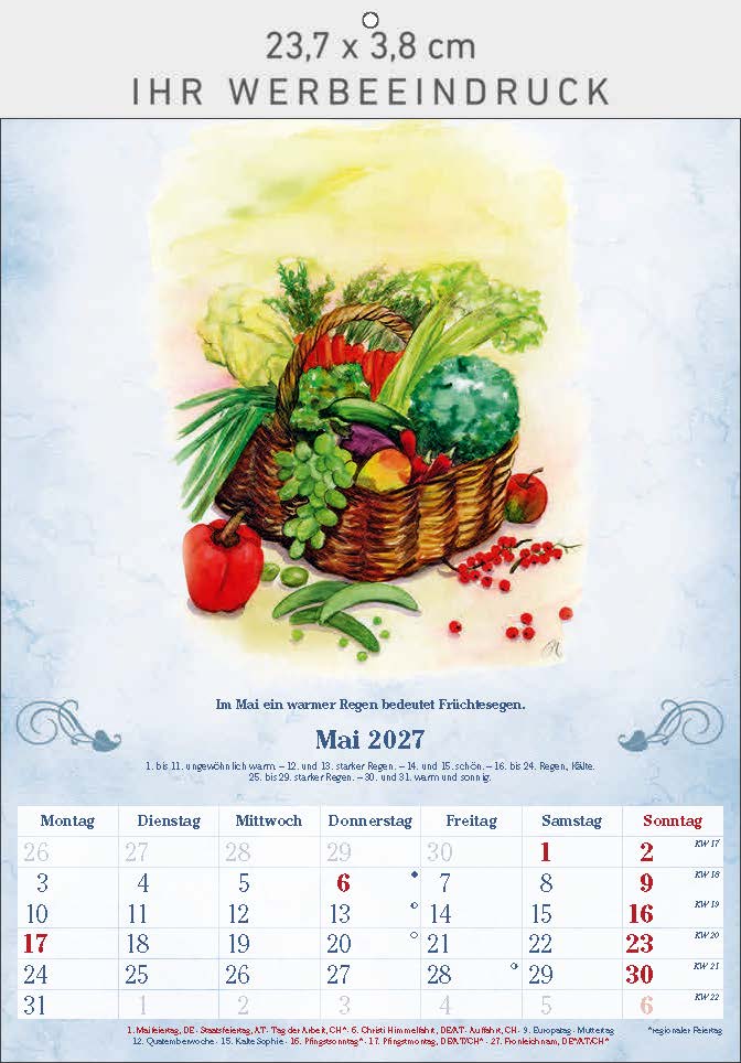 Bildkalender Der 100-Jährige, Ausgabe 2027 Monat Mai