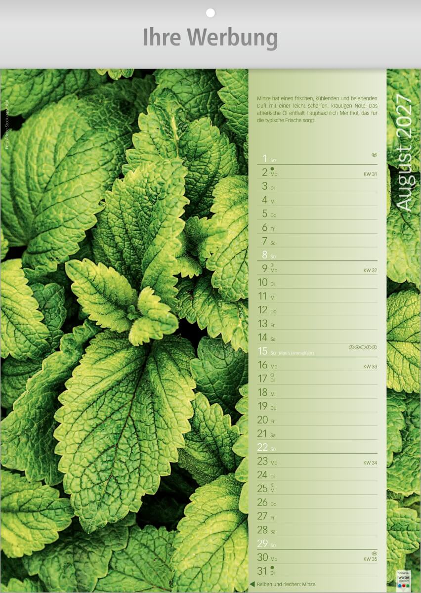 Bildkalender Erlebniswelt der Düfte, Ausgabe 2027 Monat August