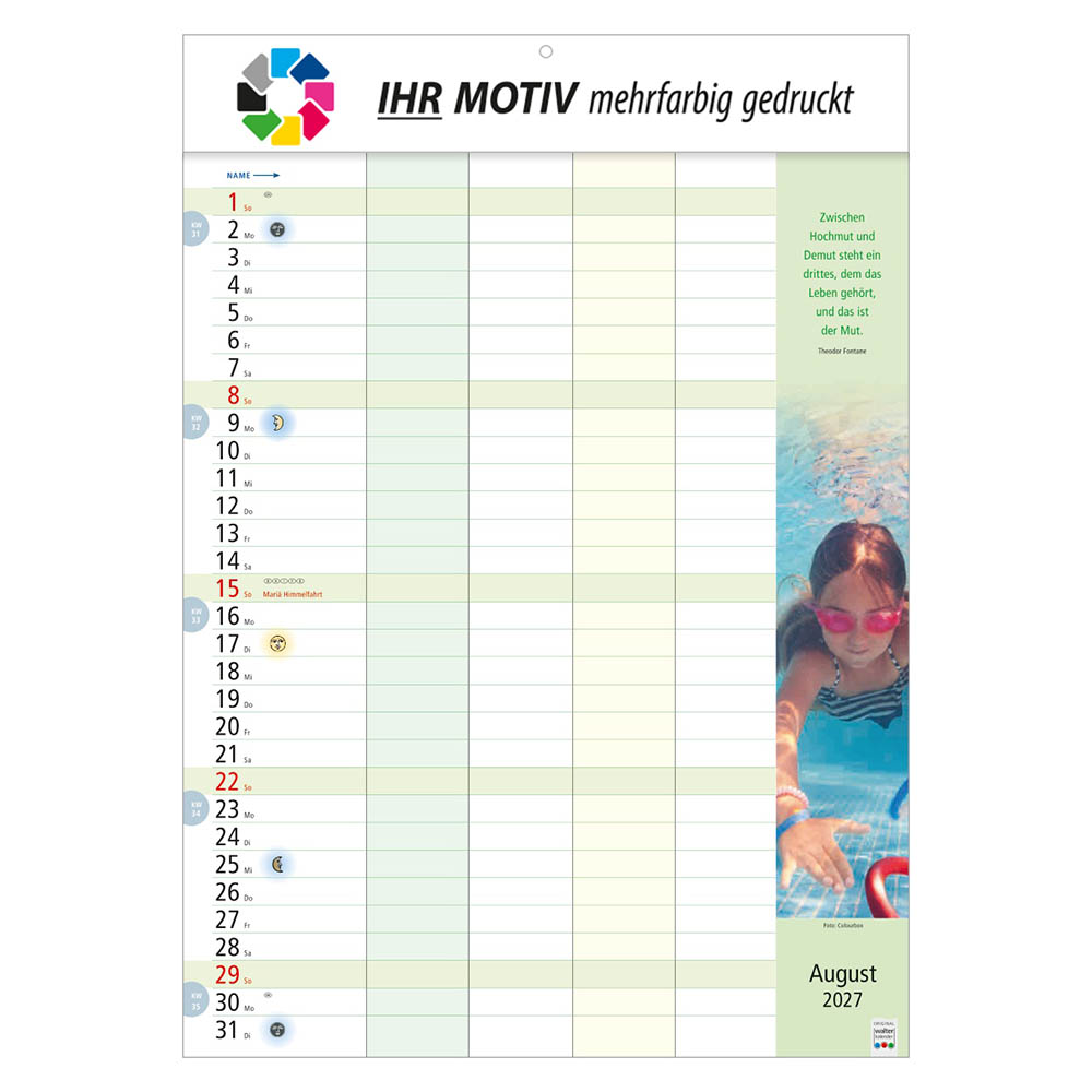 Bildkalender Familienkalender, Ausgabe 2027 Monat August