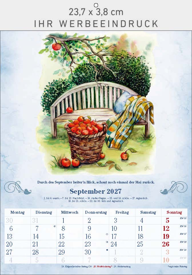 Bildkalender Der 100-Jährige, Ausgabe 2027 Monat September