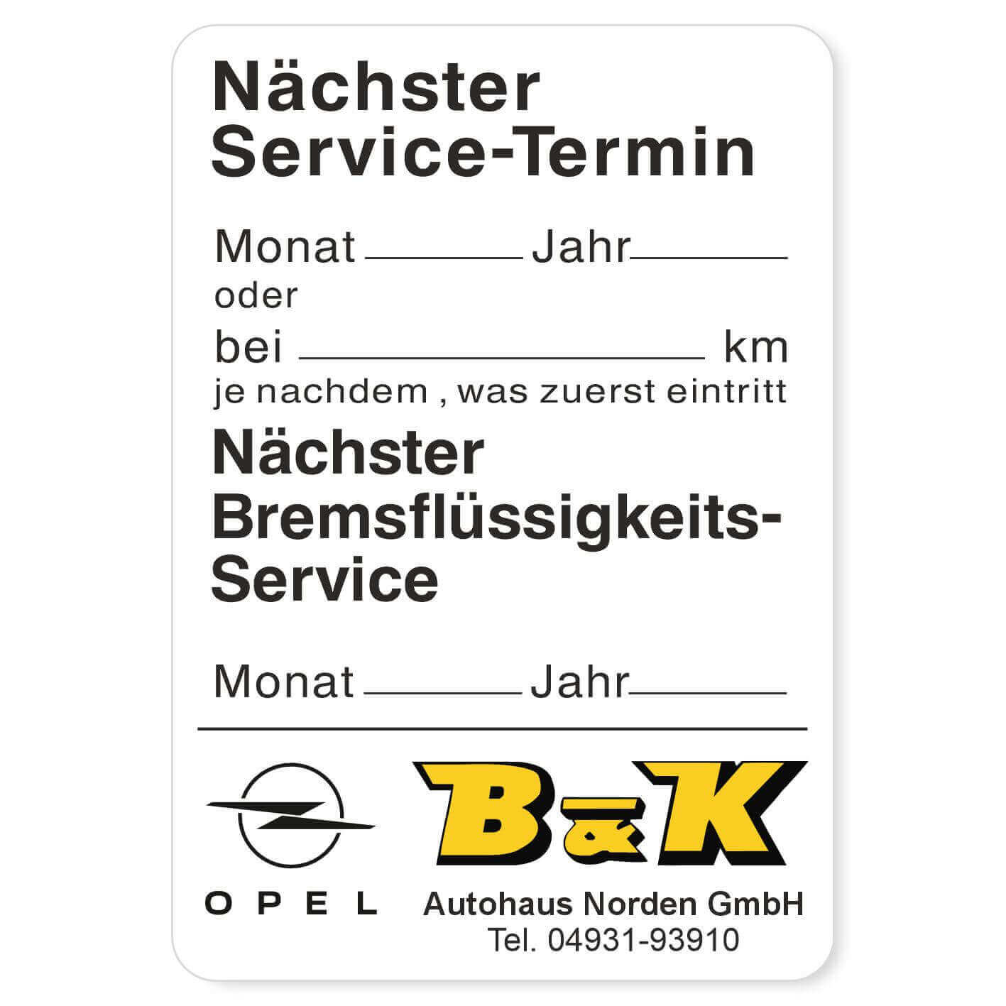 Aufkleber Nächster Service Beispiel 1