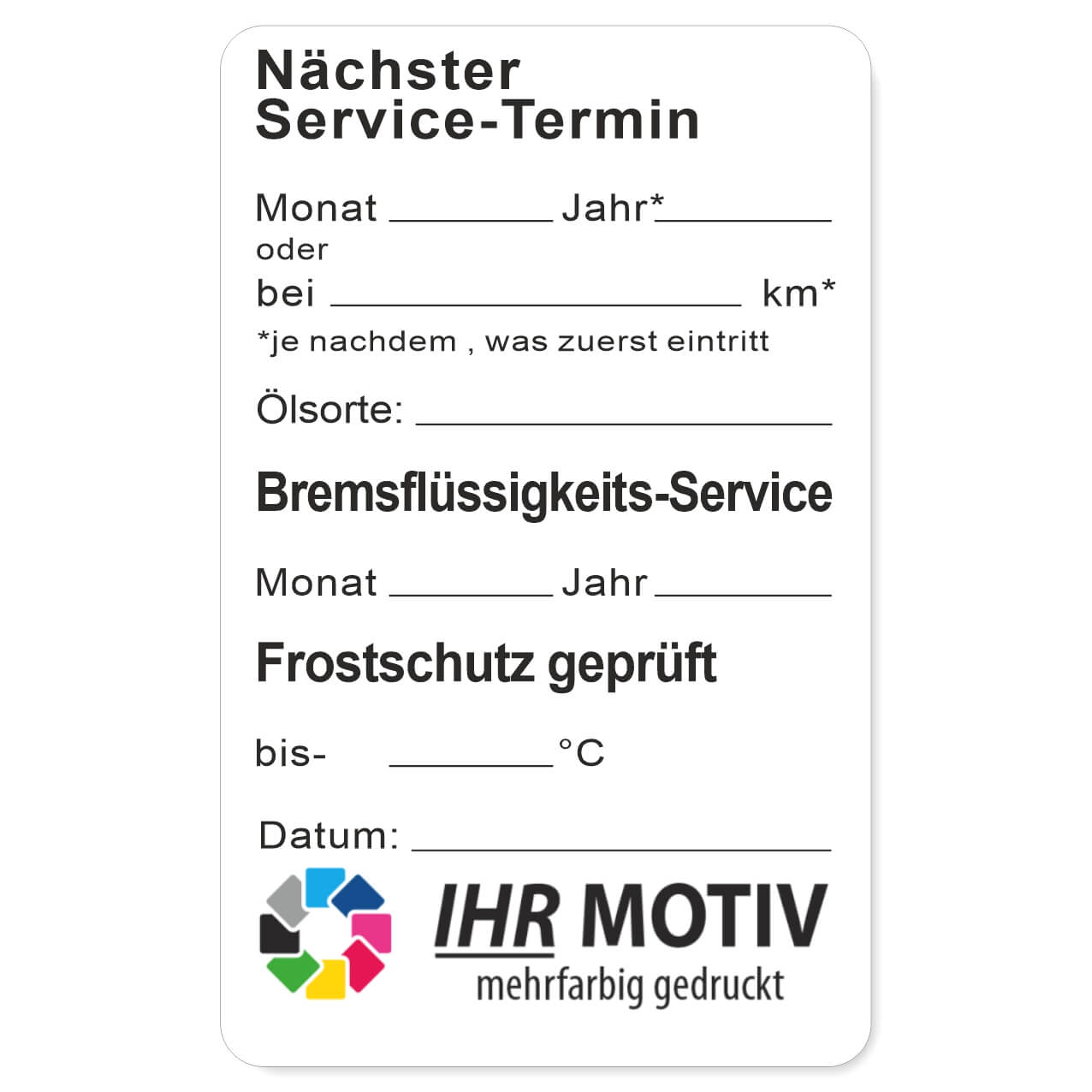 Vorschau: Service-Aufkleber aus PVC-Folie, Größe: 50 x 80 mm, Motiv Service / Bremsflüssigkeit / Frostschutz