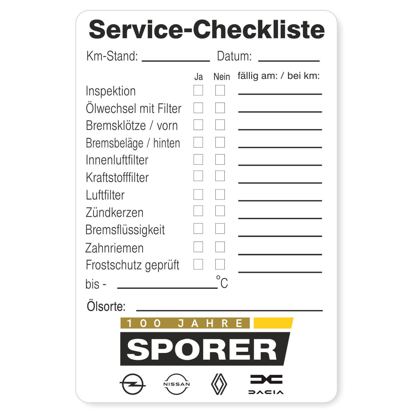 Service Checkliste Beispiel 1