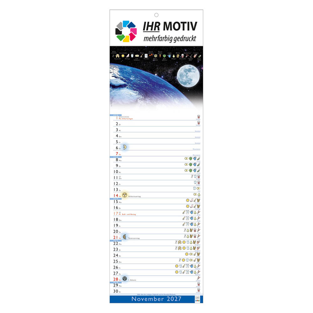 Streifenkalender Mondkalender, Ausgabe 2027 Monat November