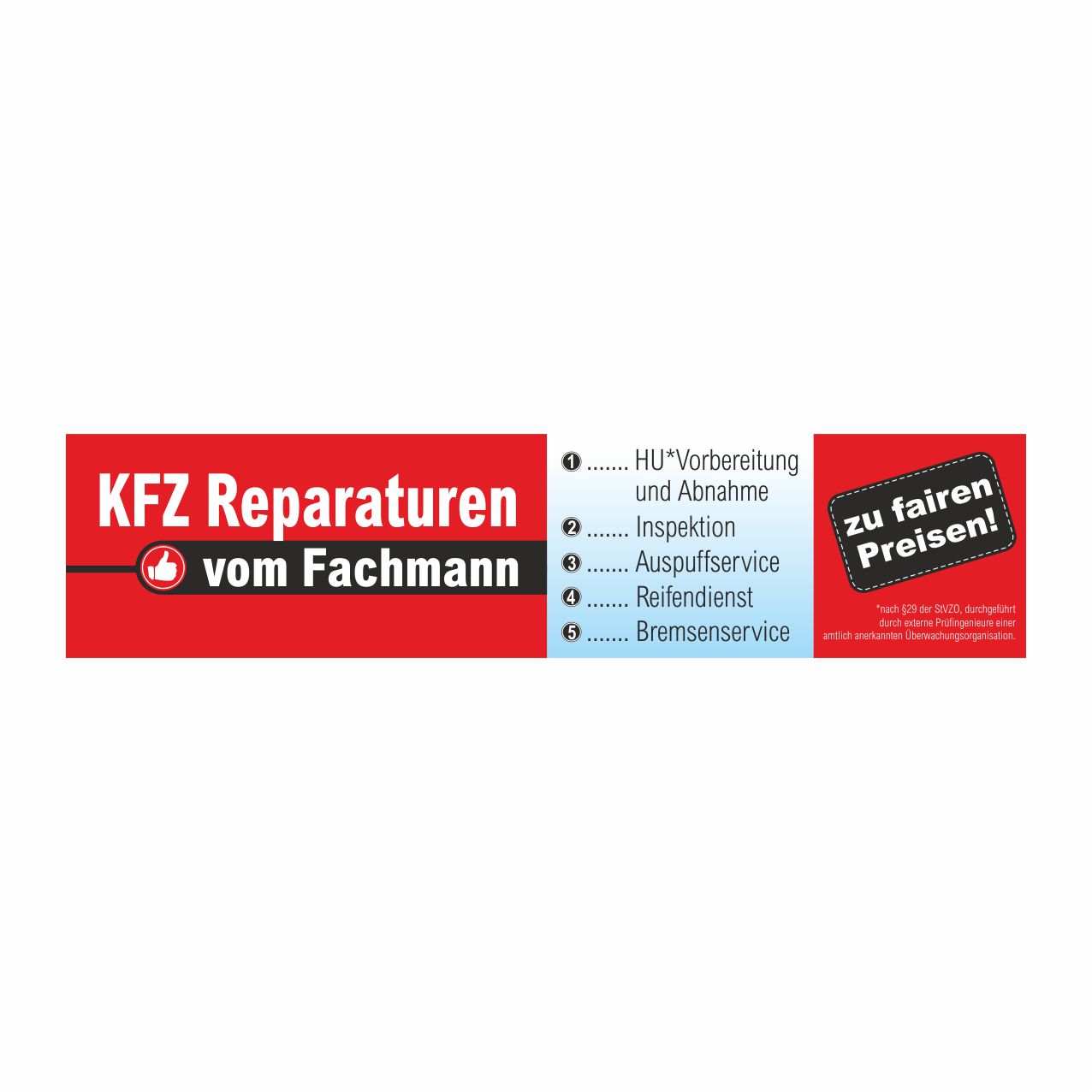 Vorschau: Werbebanner KFZ Reparaturen vom Fachmann, 300 x 70 cm