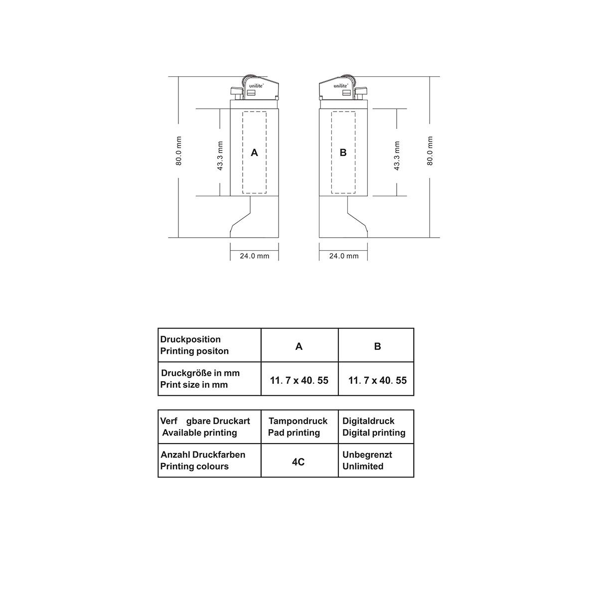 unilite® U-30 OP 01 Reibradfeuerzeug Skizze