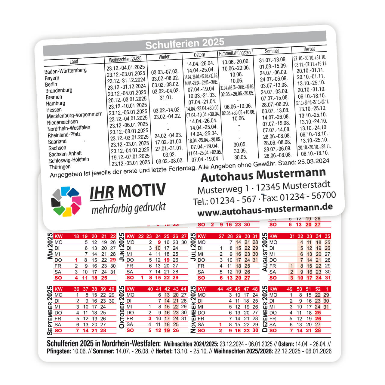 Vorschau: Scheckkartenkalender Ferien
