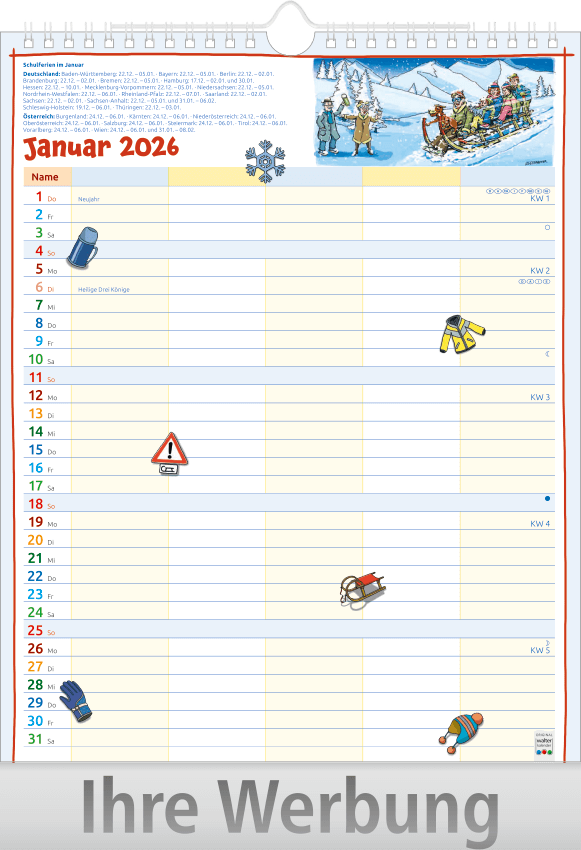 Vorschau: Bildkalender Familienplaner mit Wire-O Bindung, Ausgabe 2027