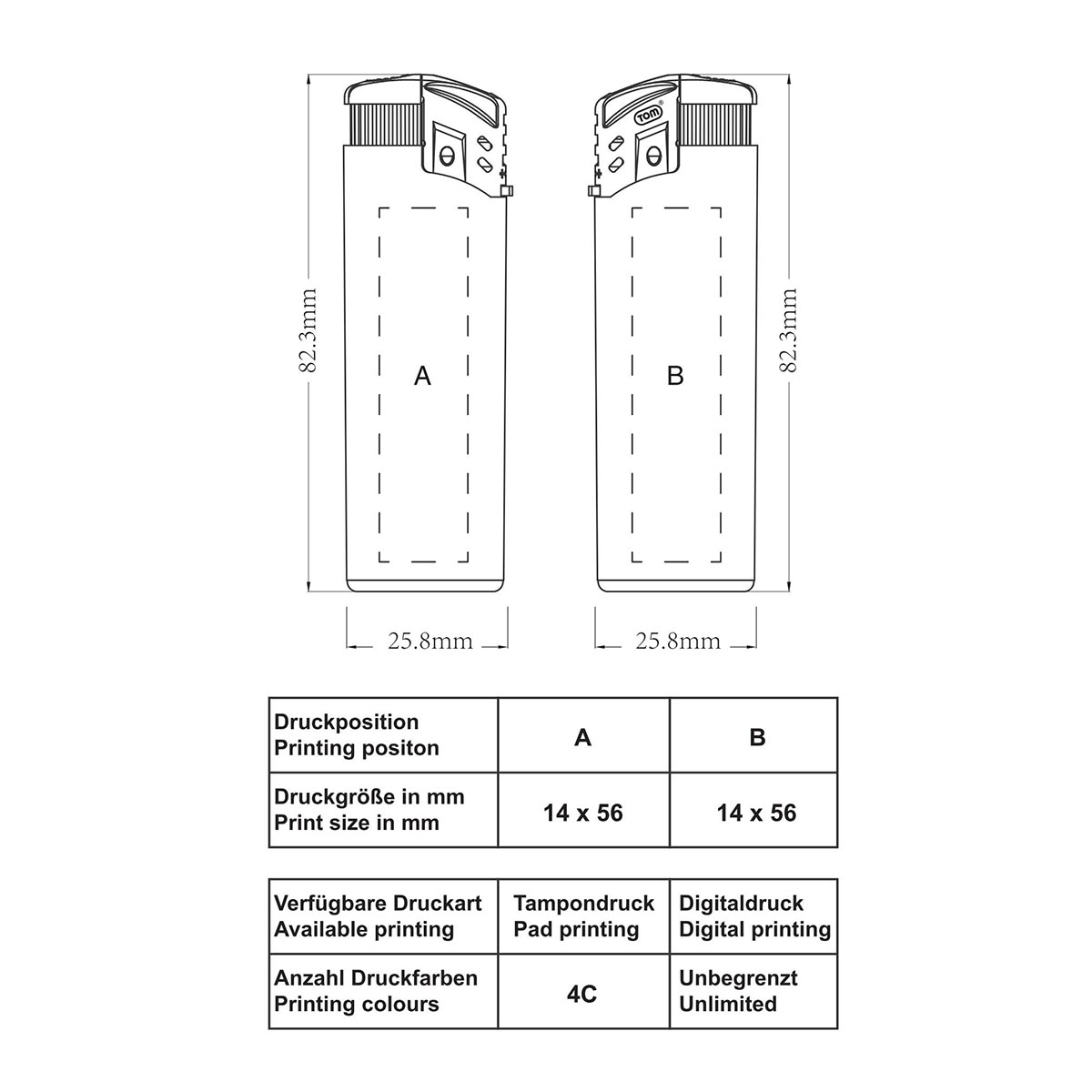 TOM® EB-54 TURBO 01 Elektronik-Feuerzeug Skizze