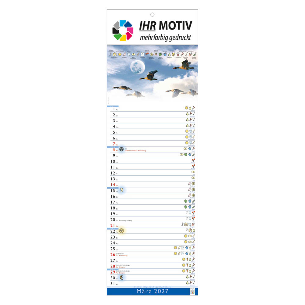Streifenkalender Mondkalender, Ausgabe 2027 Monat März