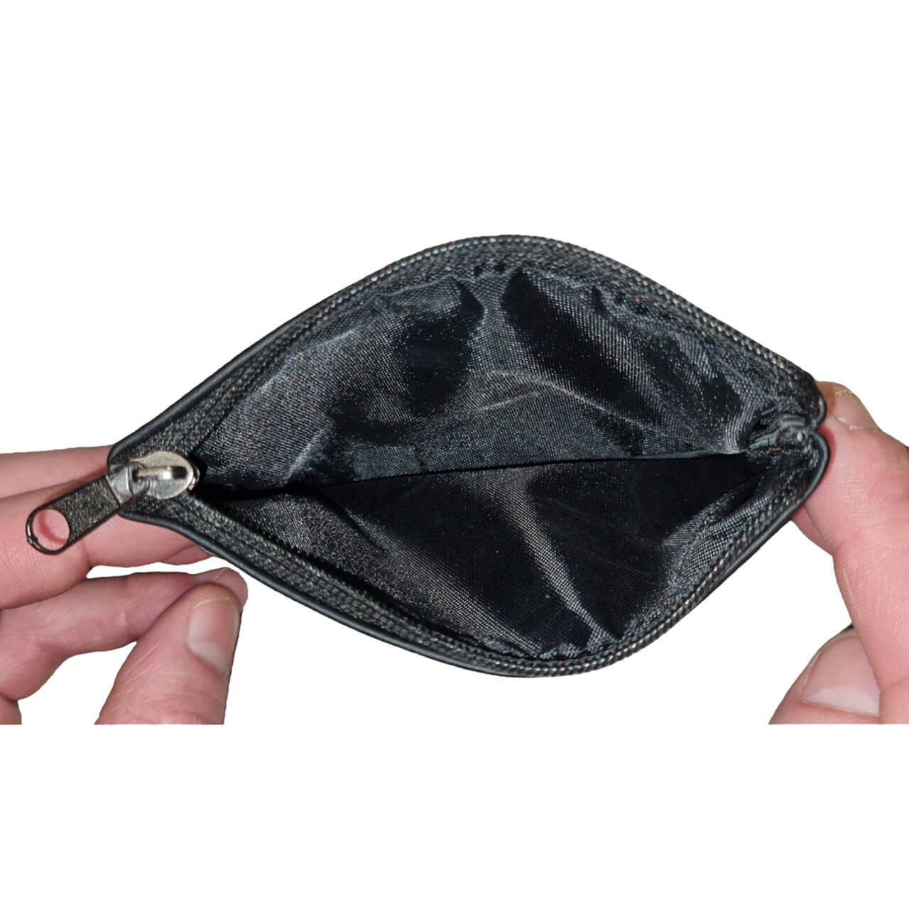 Schluesseltasche aus Echtleder Muenzfach geoeffnet