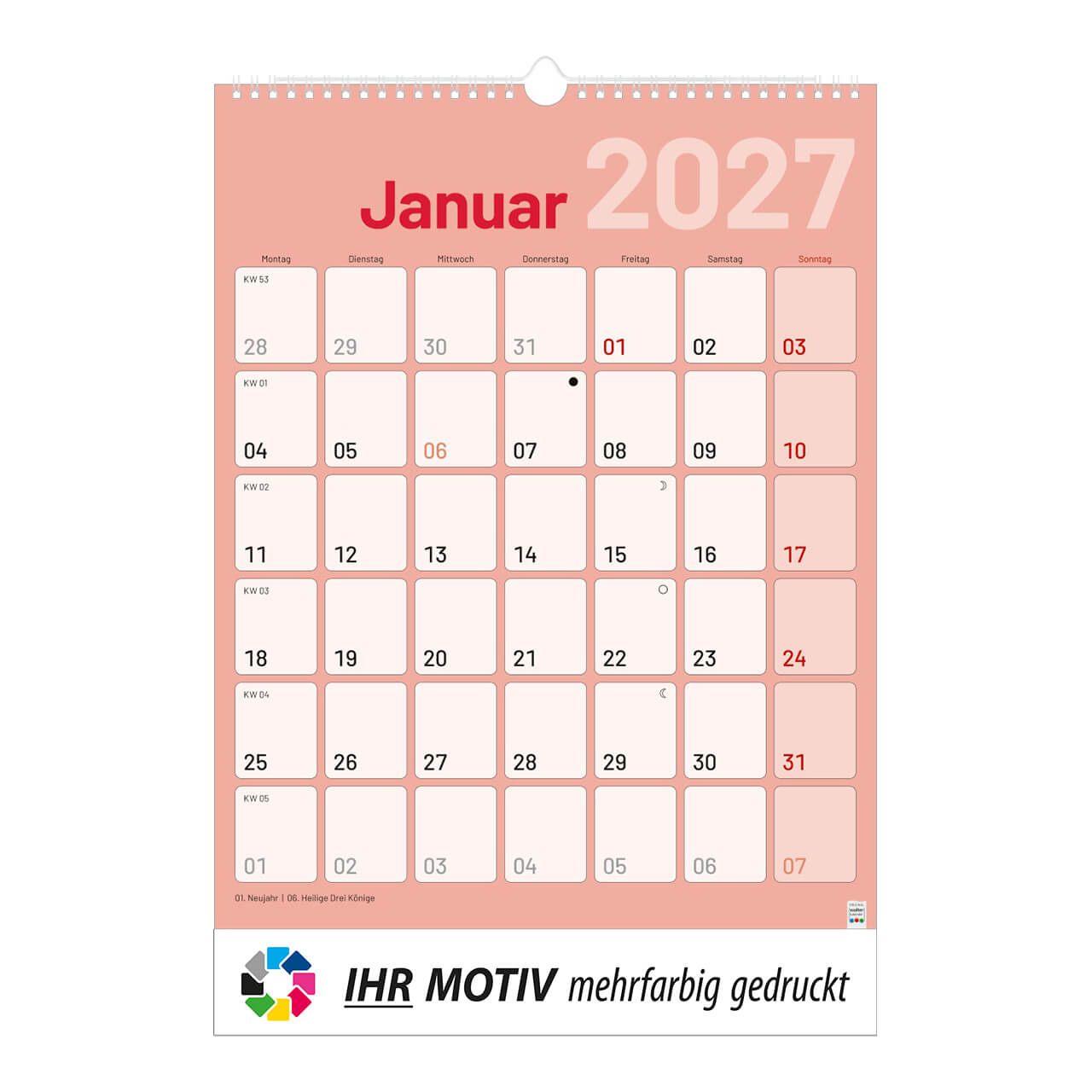 1-Monatsplaner mit Wire-O Bindung, Ausgabe 2027 Monat Januar