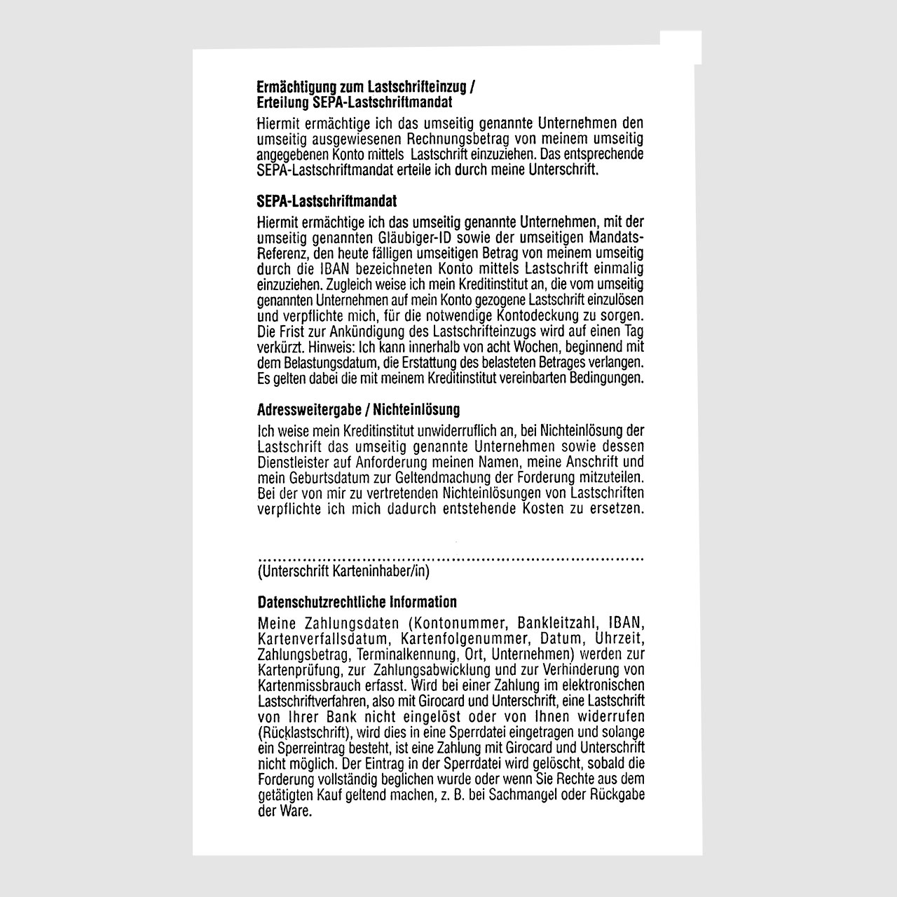 Vorschau: Telecash-Thermorolle, Breite 57 mm, mit SEPA-Lastschrift-Text, Lauflänge 15 Meter
