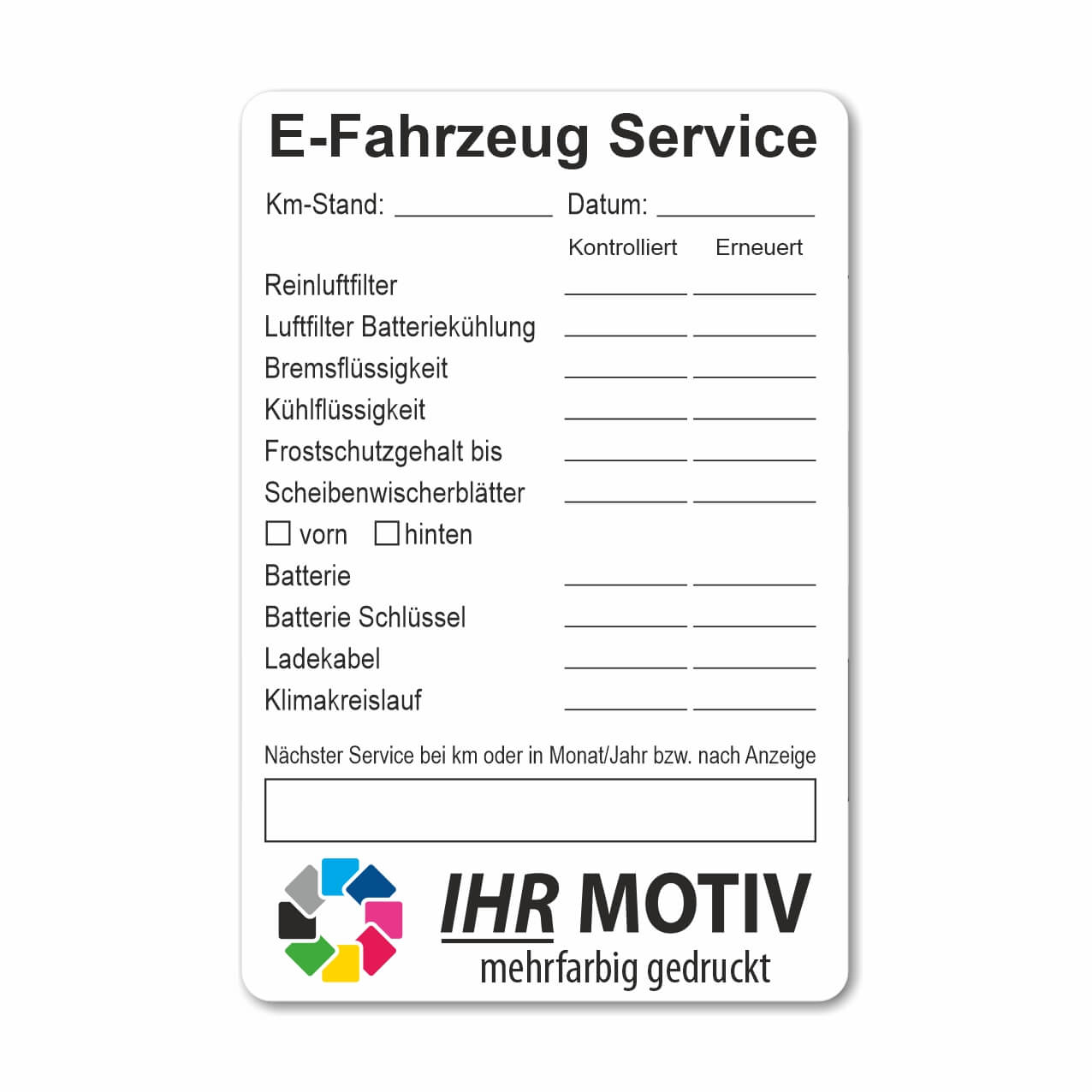 Vorschau: Service-Aufkleber für E-Fahrzeuge aus PVC-Folie, Größe: 60 x 90 mm, Motiv E-Fahrzeug-Service
