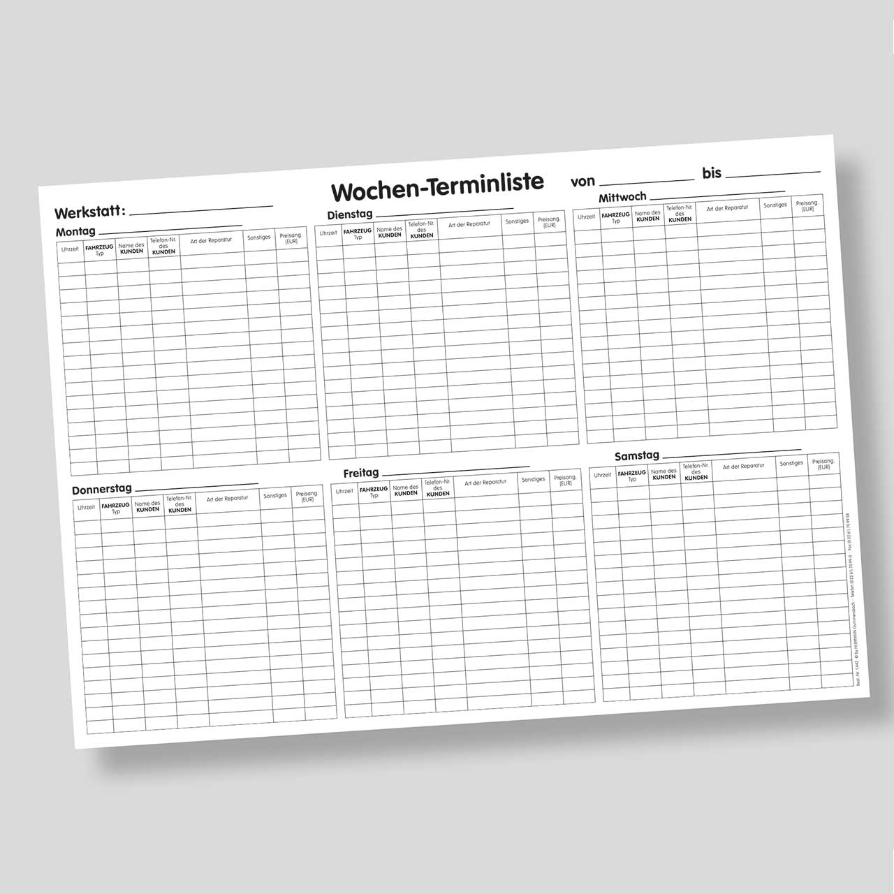 Vorschau: Wochen-Terminplaner, DIN A2-Querformat