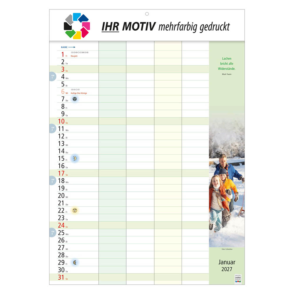Bildkalender Familienkalender, Ausgabe 2027 Monat Januar