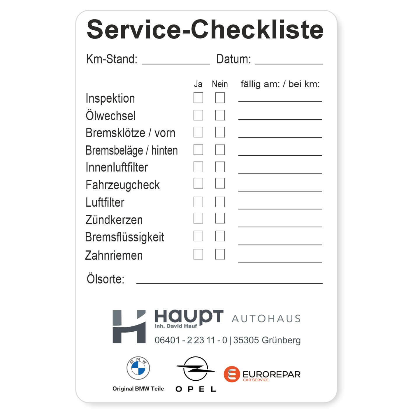 Service Checkliste Beispiel 2