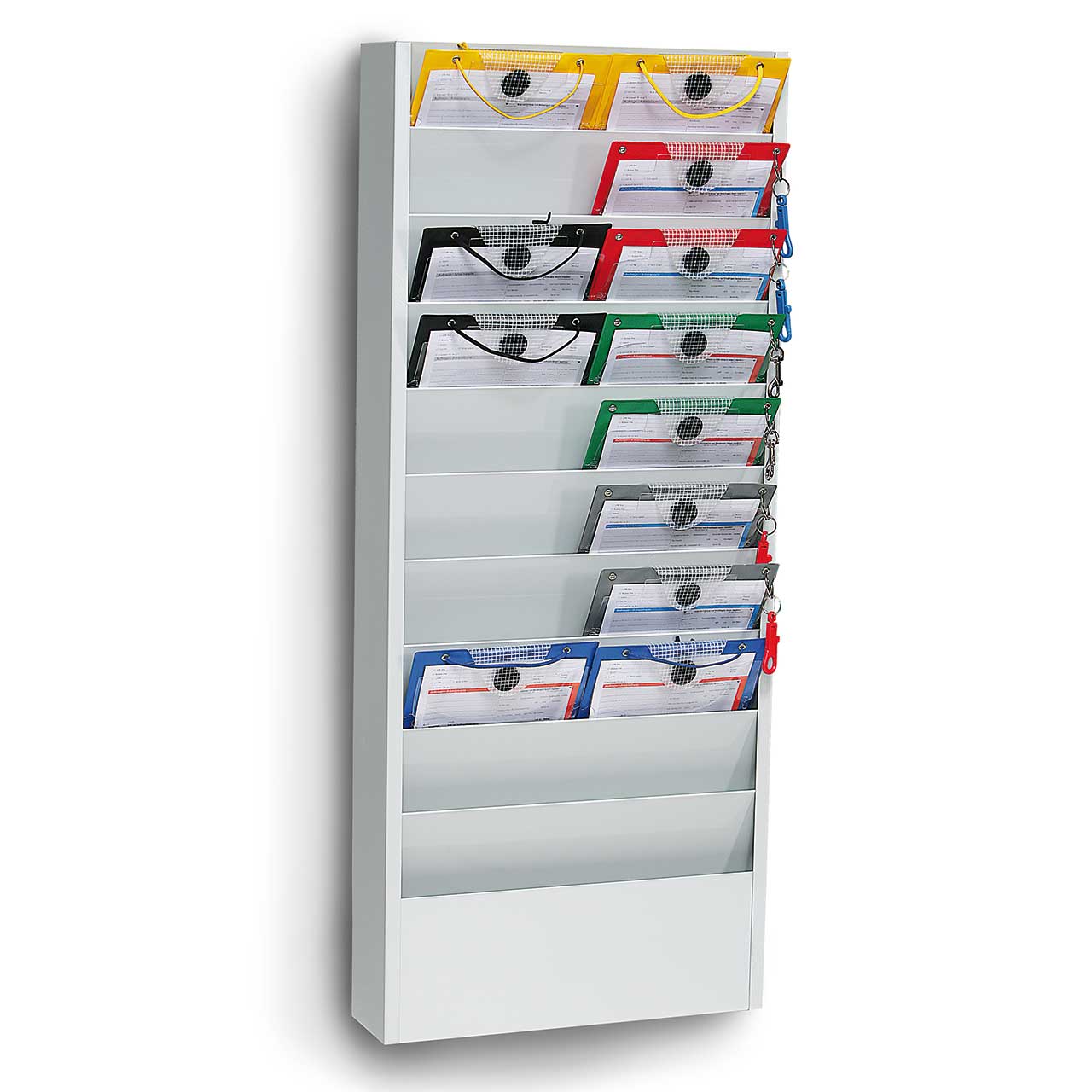 Vorschau: Plantafel "Jumbo" aus Stahlblech, für DIN A4 Auftragstaschen mit Fülltiefe bis 30 mm, mit 10 Fächern