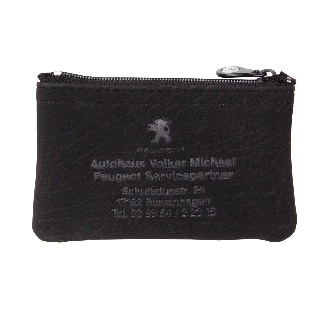 Vorschau: Schlüsseltasche aus Microfaser, mit Automarkenlogo auf dem Zipper