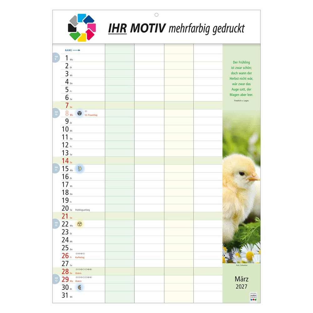 Bildkalender Familienkalender, Ausgabe 2027 Monat März