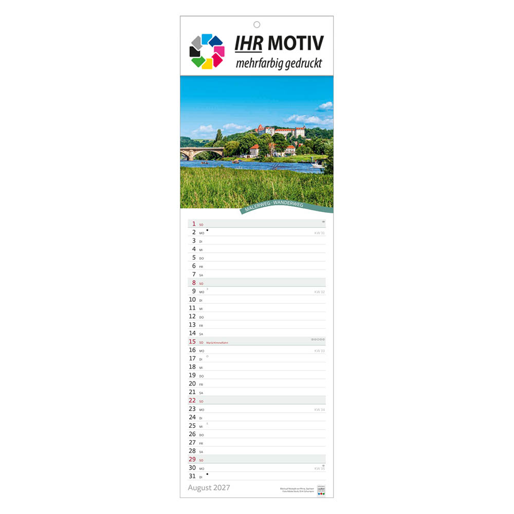 Streifenkalender Rad- und Wanderwege, Ausgabe 2027 Monat August