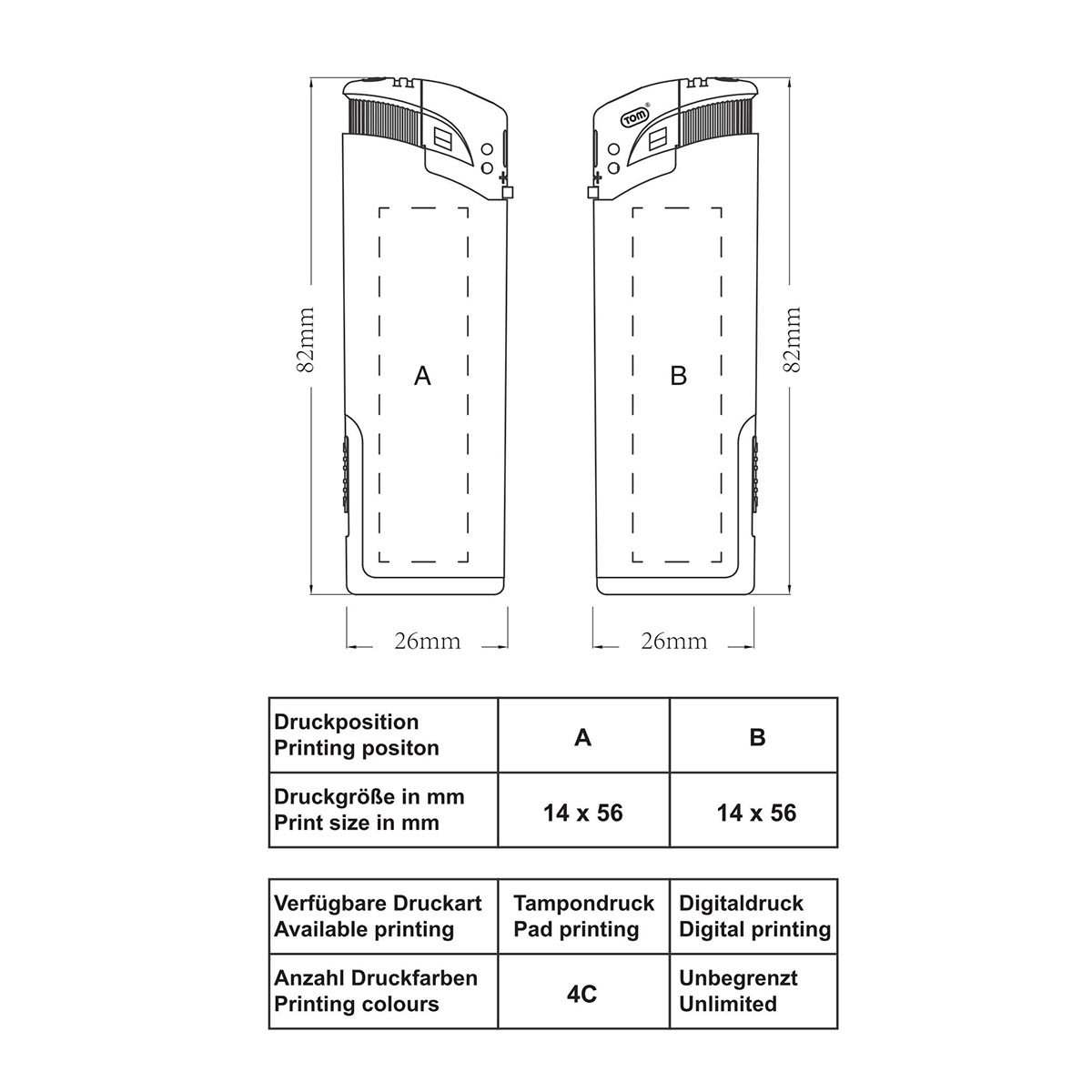 TOM® EB-15 LED 01 Elektronik-Feuerzeug Skizze
