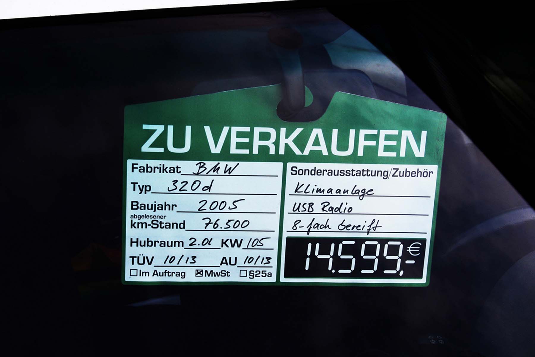 Vorschau: Verkaufsschild zur Befestigung am Innenspiegel Ziffern