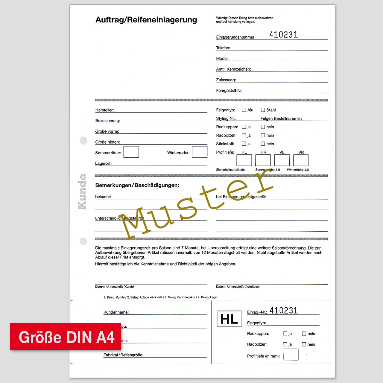 Vorschau: Auftrag/Rädereinlagerung, Block mit 4-fach Sätzen
