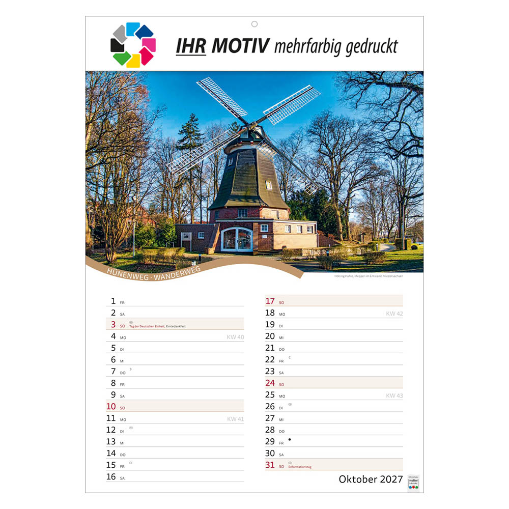 Bildkalender Rad- und Wanderwege, Ausgabe 2027 Monat Oktober