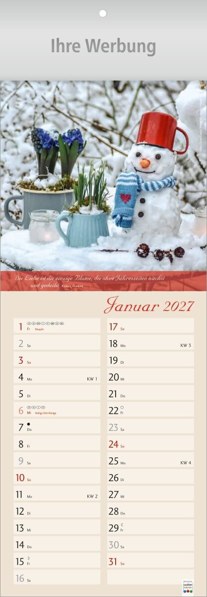 Streifenkalender Landleben, Ausgabe 2027 Monat Januar