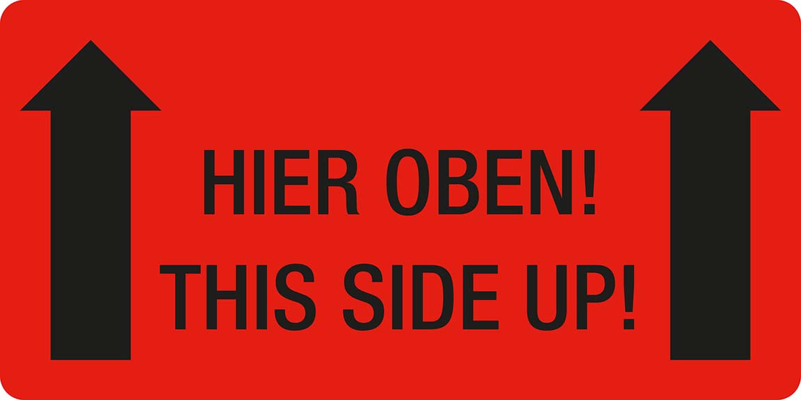 Versandetikett Hier oben this side up