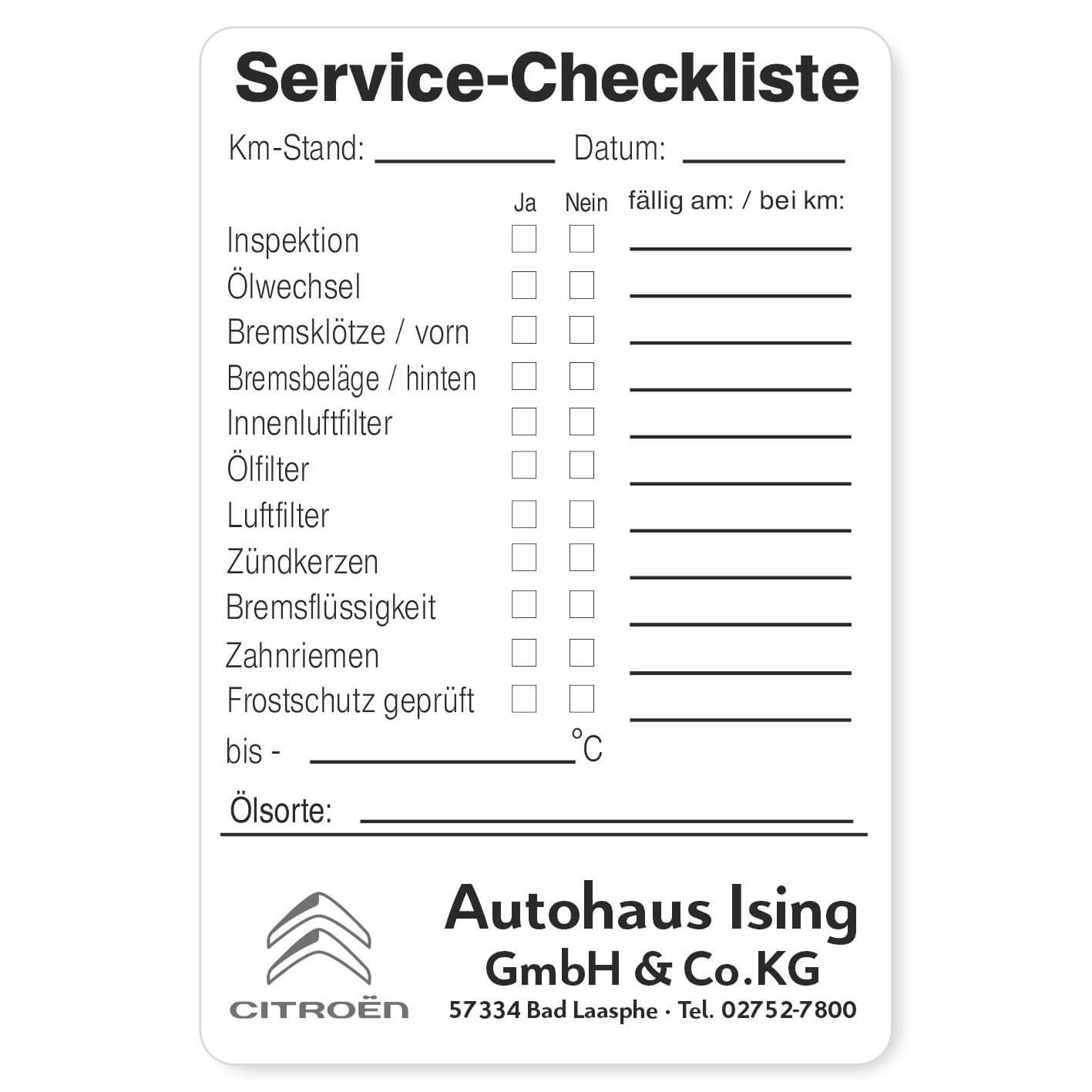 Service Checkliste Beispiel 4