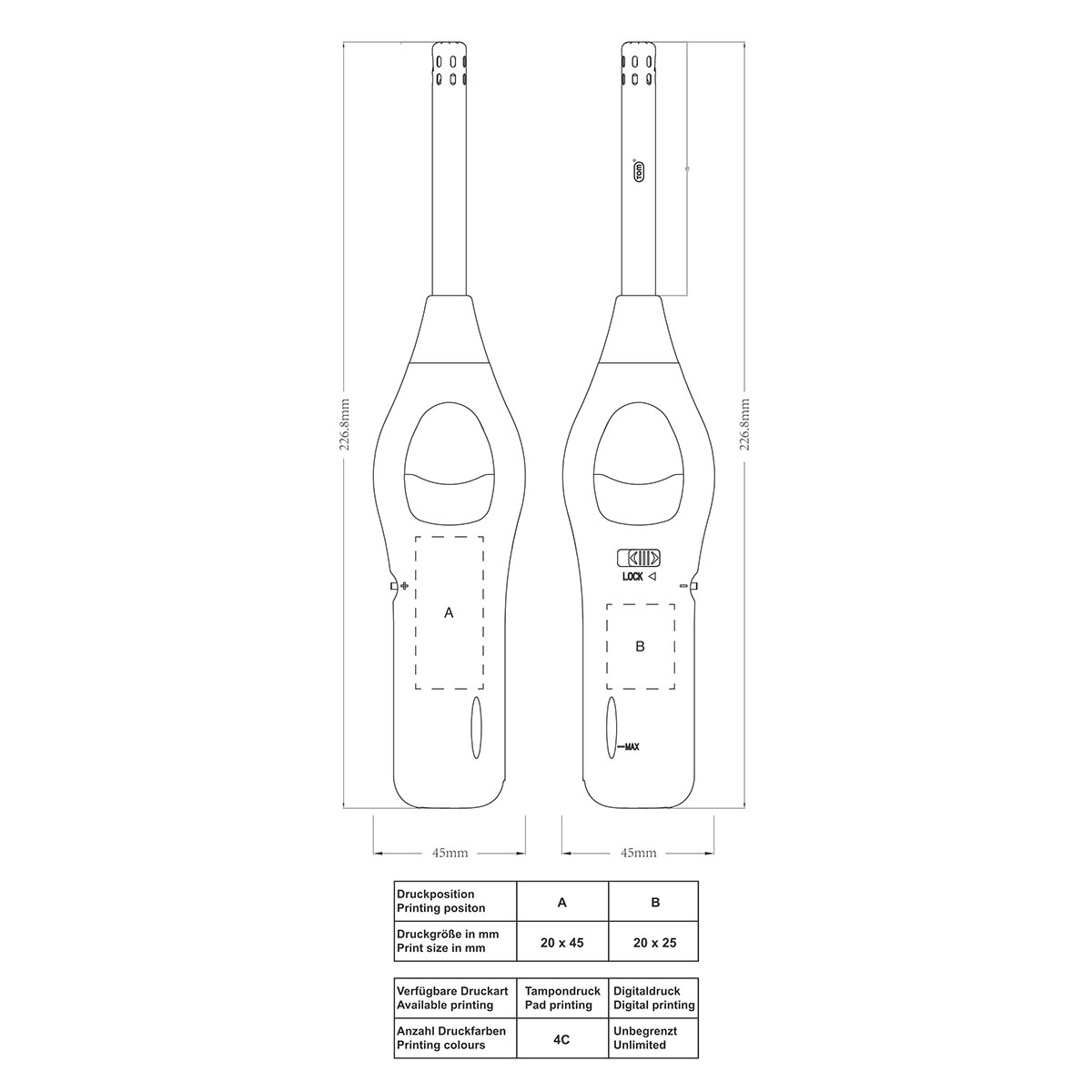 TOM® BB-2 NT 01 Stabfeuerzeug Skizze