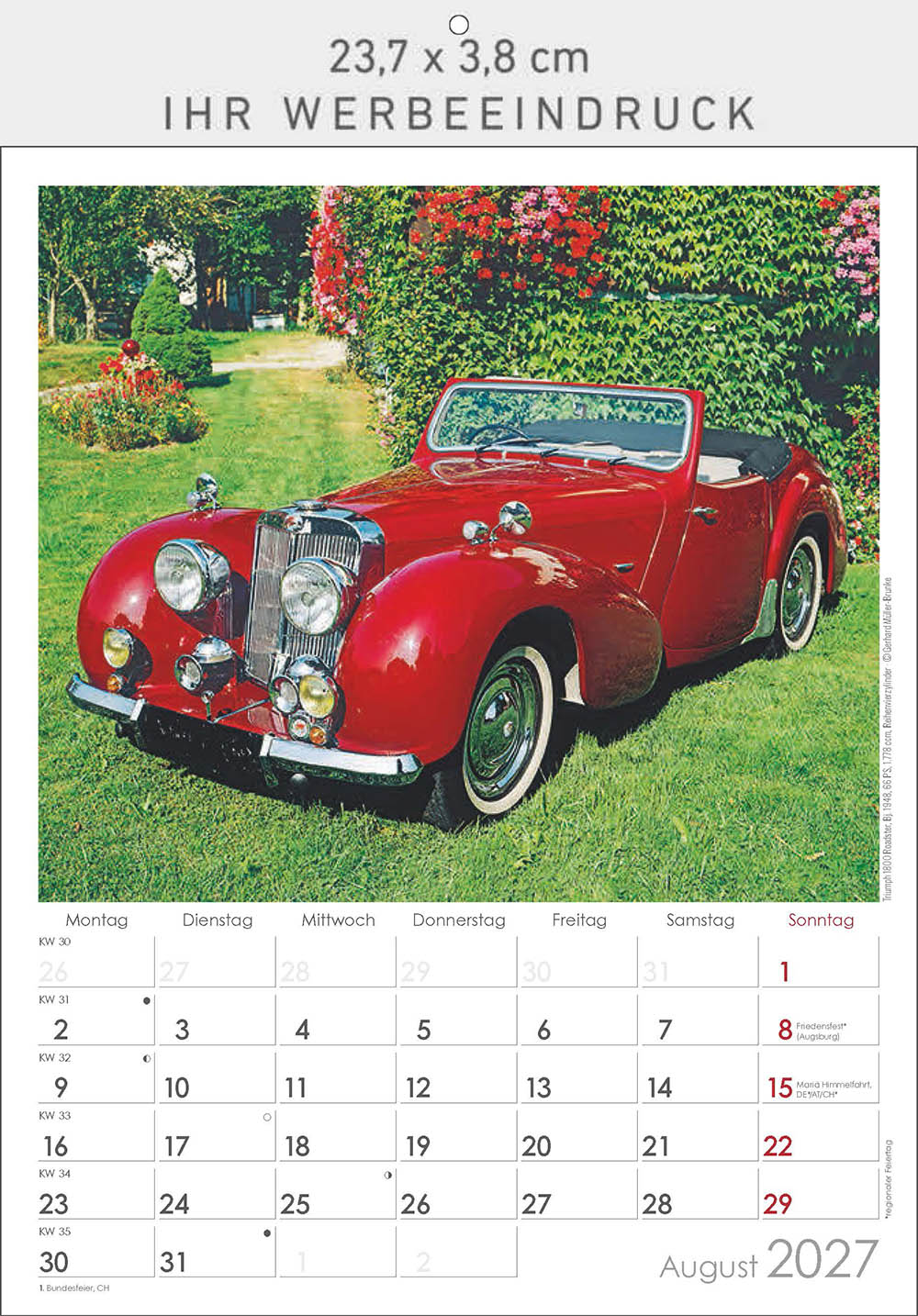 Bildkalender Oldtimer, Ausgabe 2027 Monat August