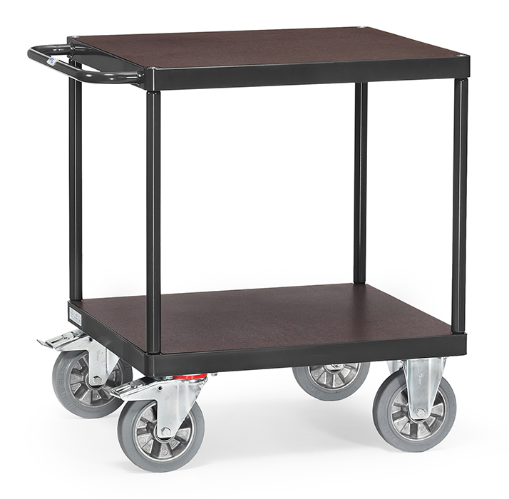 Vorschau: Fetra Tischwagen Ladefläche 700 x 700 mm 2 Böden Holz Grau