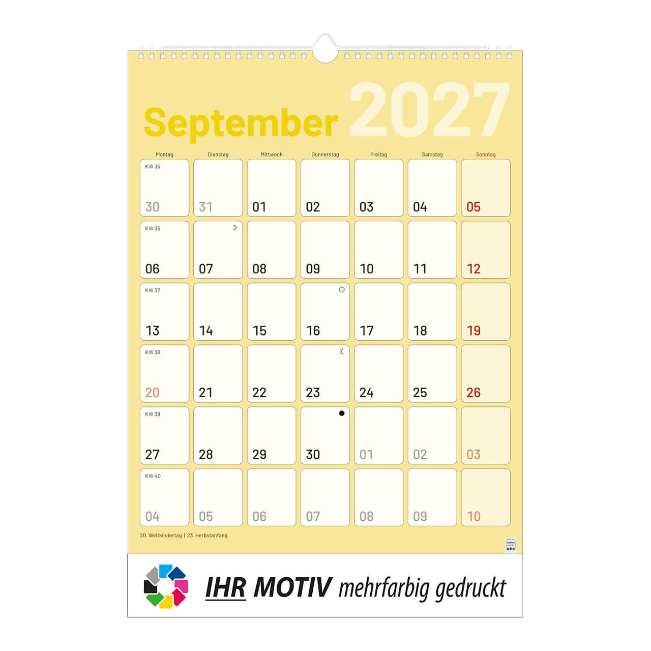 1-Monatsplaner mit Wire-O Bindung, Ausgabe 2027 Monat September