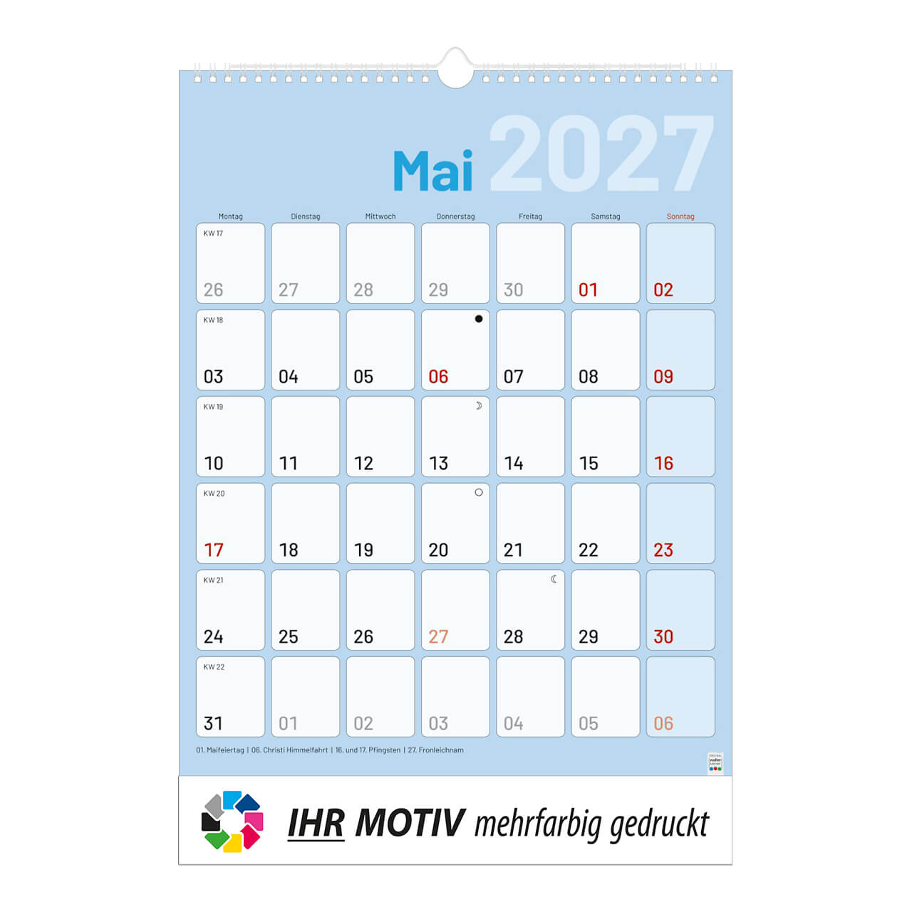 1-Monatsplaner mit Wire-O Bindung, Ausgabe 2027 Monat Mai