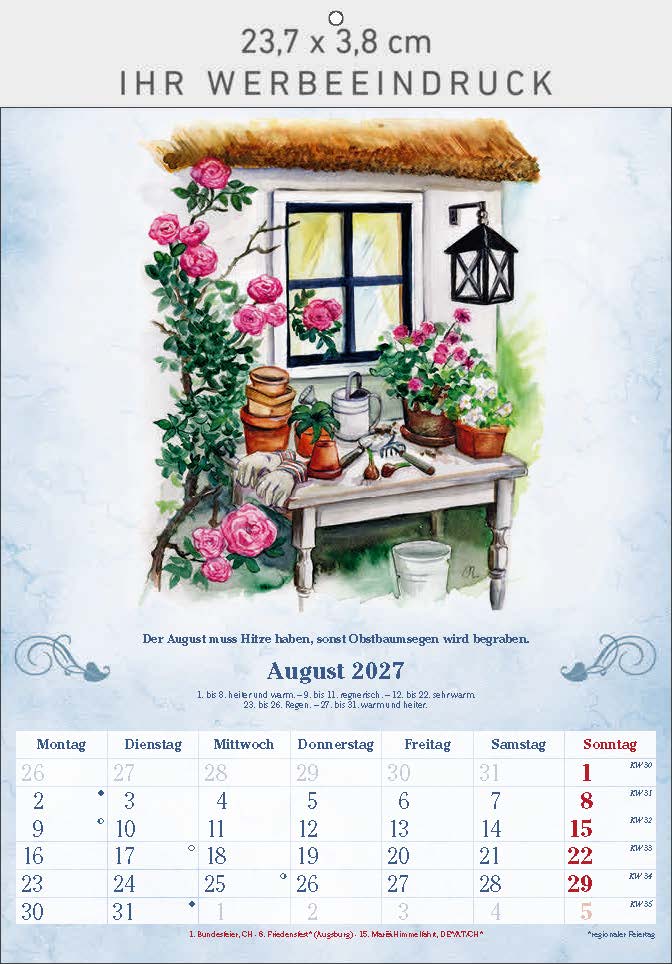 Bildkalender Der 100-Jährige, Ausgabe 2027 Monat August