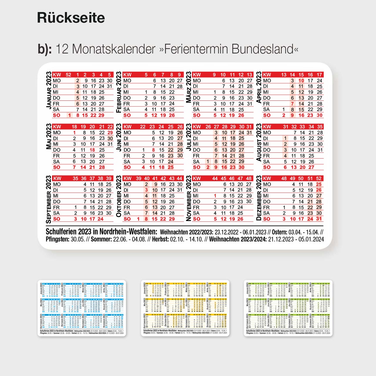 Vorschau: Scheckkartenkalender Ferien