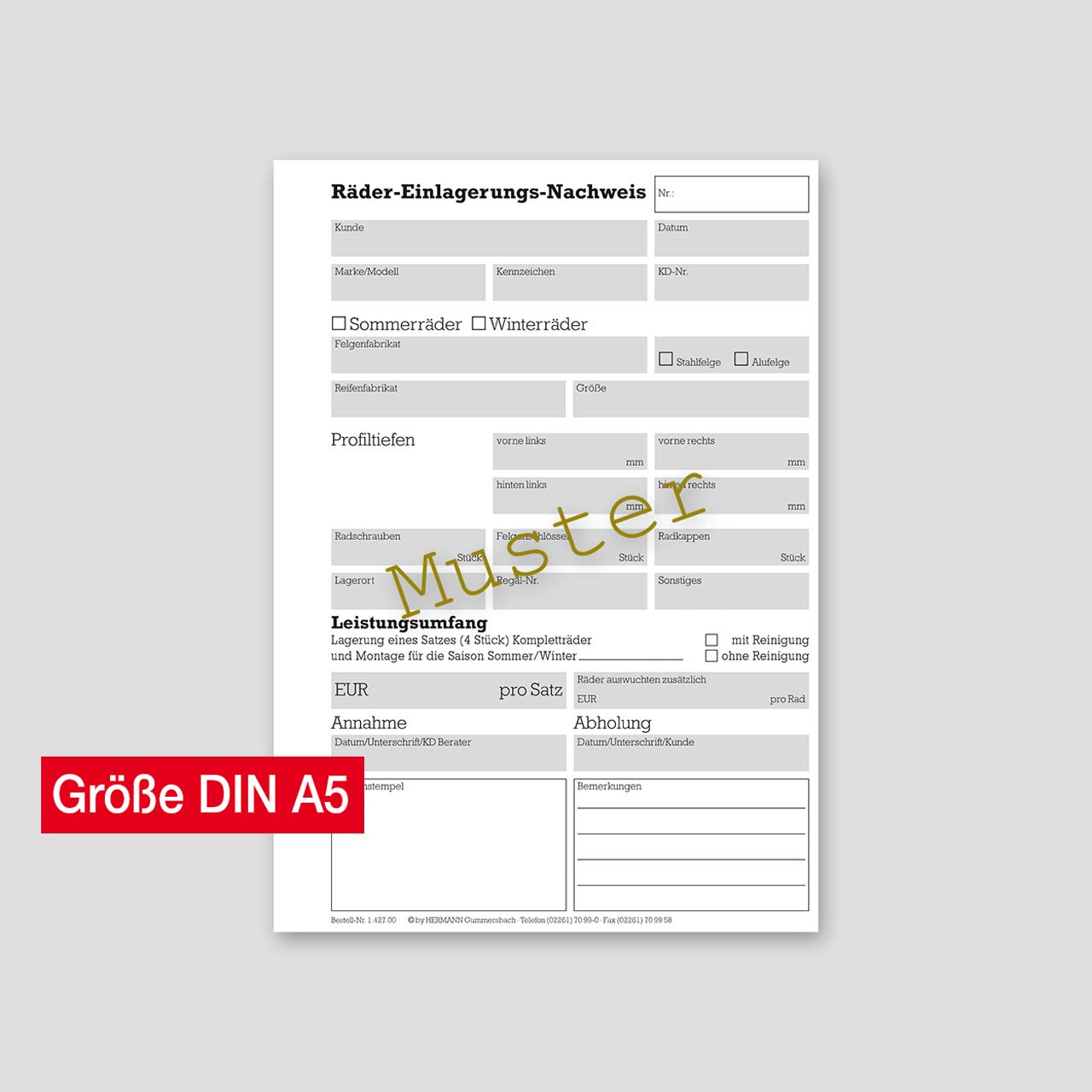 Vorschau: Räder-Einlagerungsformulare DIN A5, ohne RDKS-Tabelle