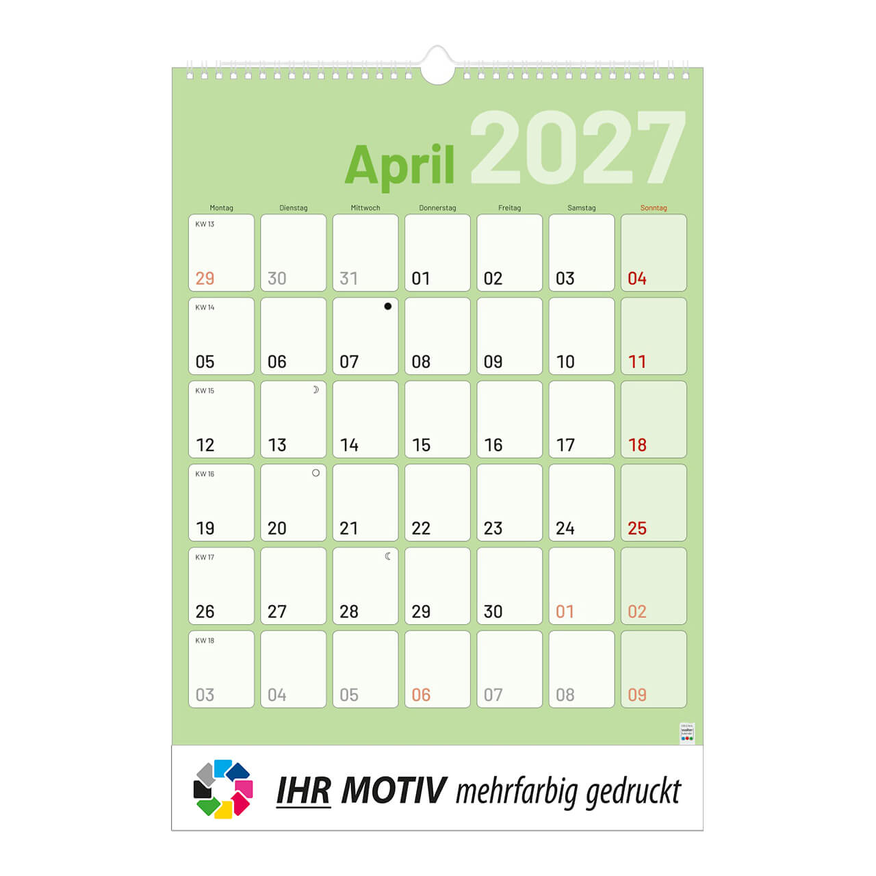 1-Monatsplaner mit Wire-O Bindung, Ausgabe 2027 Monat April