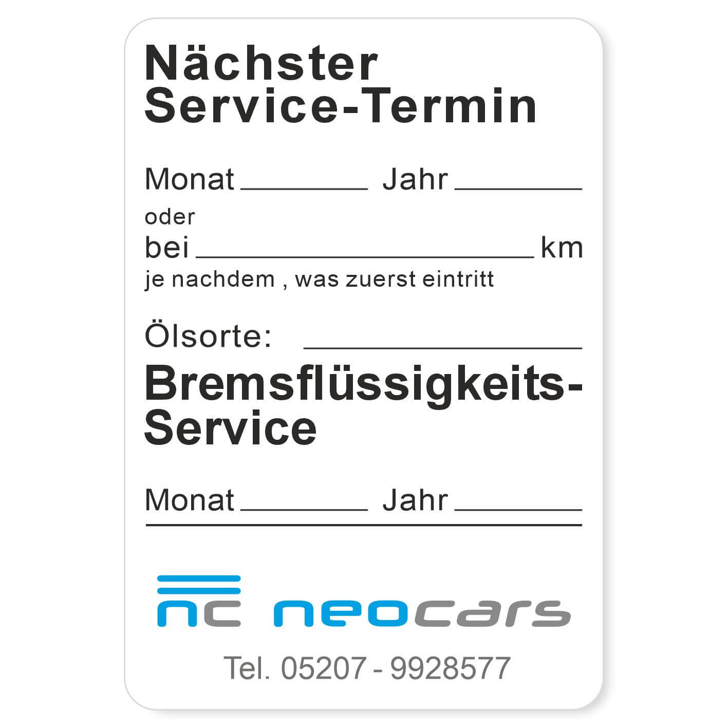 Nächster Service, Ölsorte, Bremsflüssigkeits-Service Beispiel 1