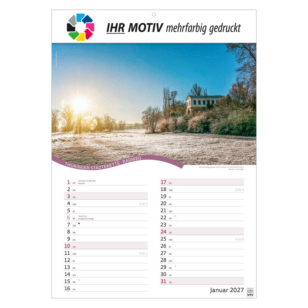 Bildkalender Rad- und Wanderwege, Ausgabe 2027 Monat Januar